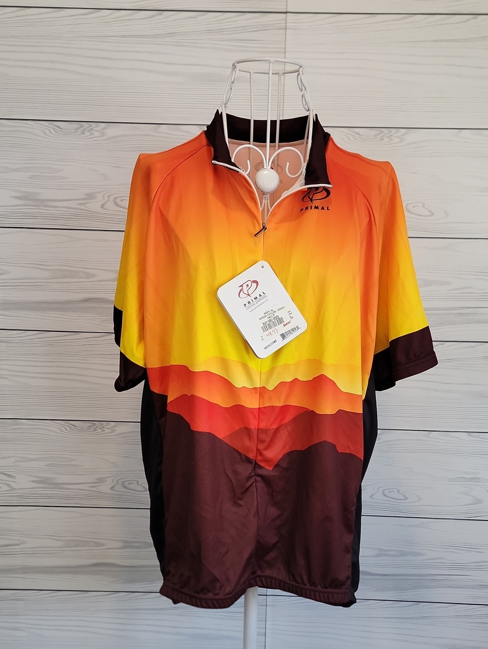 Primal Cycling Jersey - Sunset Gradient Orange/Yellow/Brown Mens Size L NWT